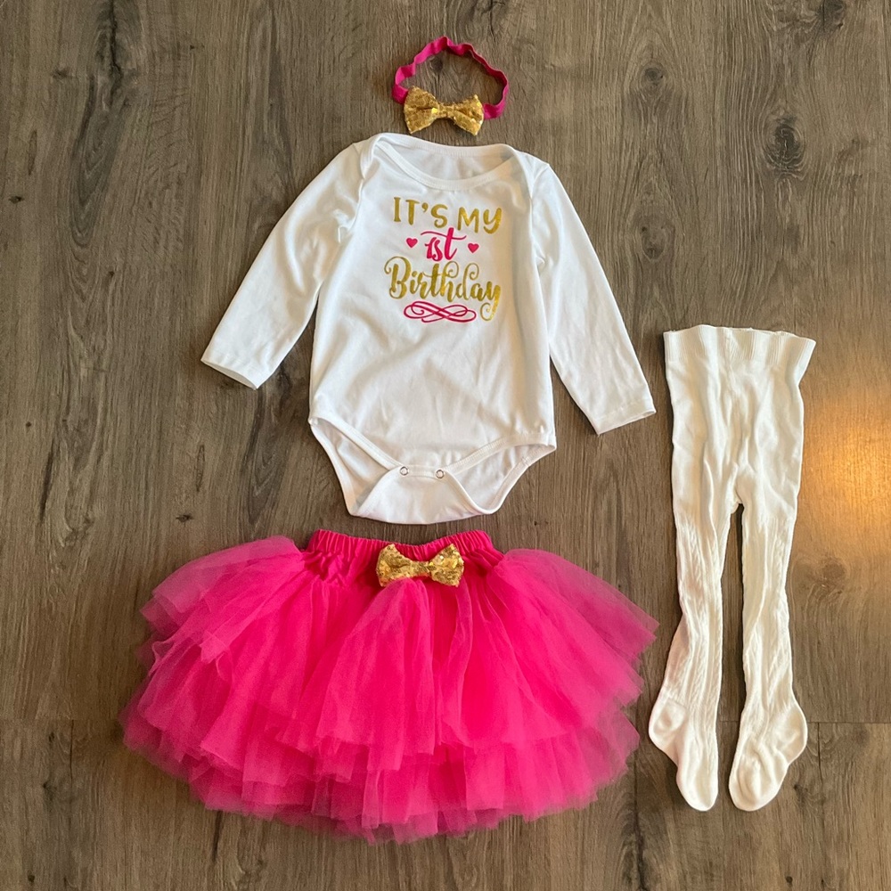 Baby Girl “It’s My First Birthday” Clothes Outfit 4 Pcs Set 12-18 Months